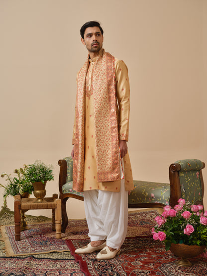 Linen Satin Kurta–Bottom–Dupatta Set with Foil Work & Digital Print