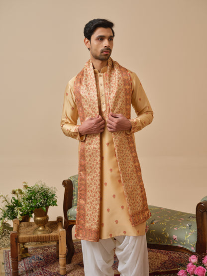 Linen Satin Kurta–Bottom–Dupatta Set with Foil Work & Digital Print