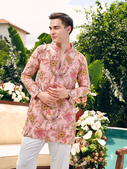 Powder Pink Natural Crepe Short Kurta Set with Position Print and Coding