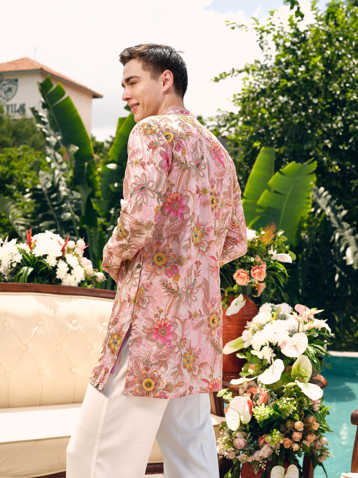 Powder Pink Natural Crepe Short Kurta Set with Position Print and Coding