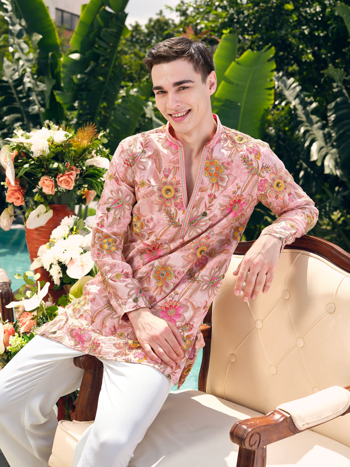 Powder Pink Natural Crepe Short Kurta Set with Position Print and Coding
