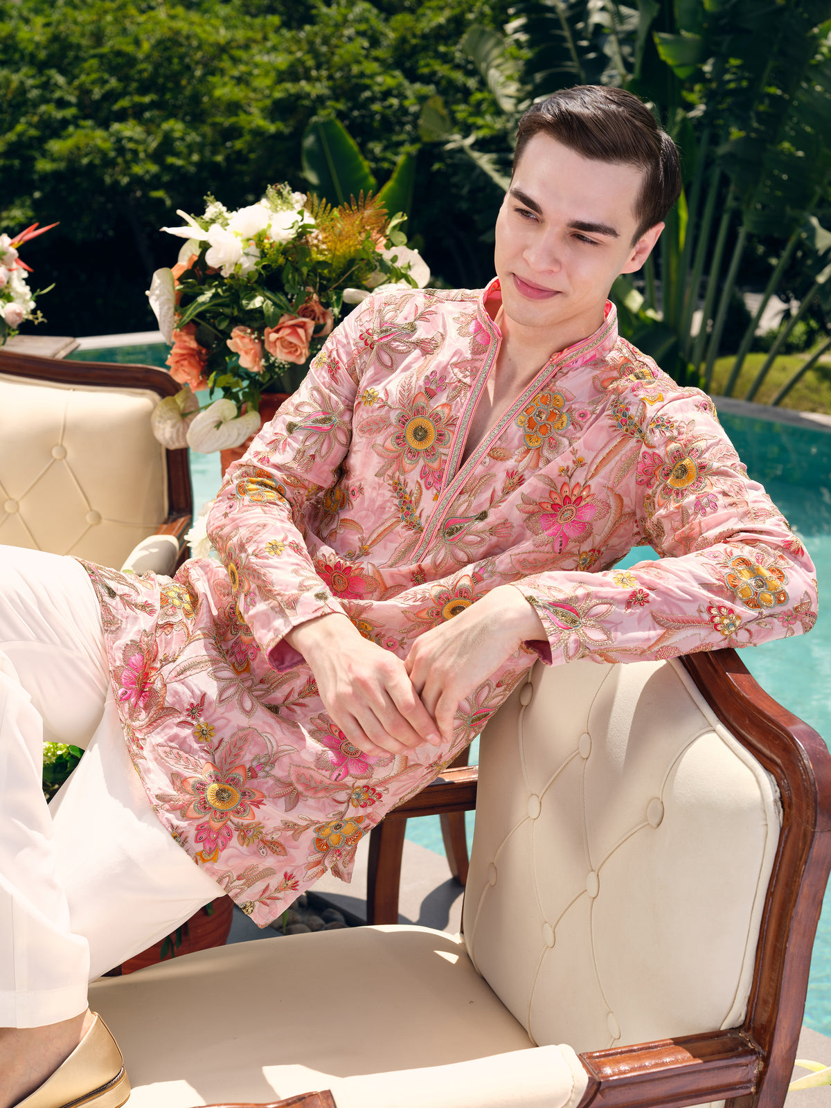 Powder Pink Natural Crepe Short Kurta Set with Position Print and Coding
