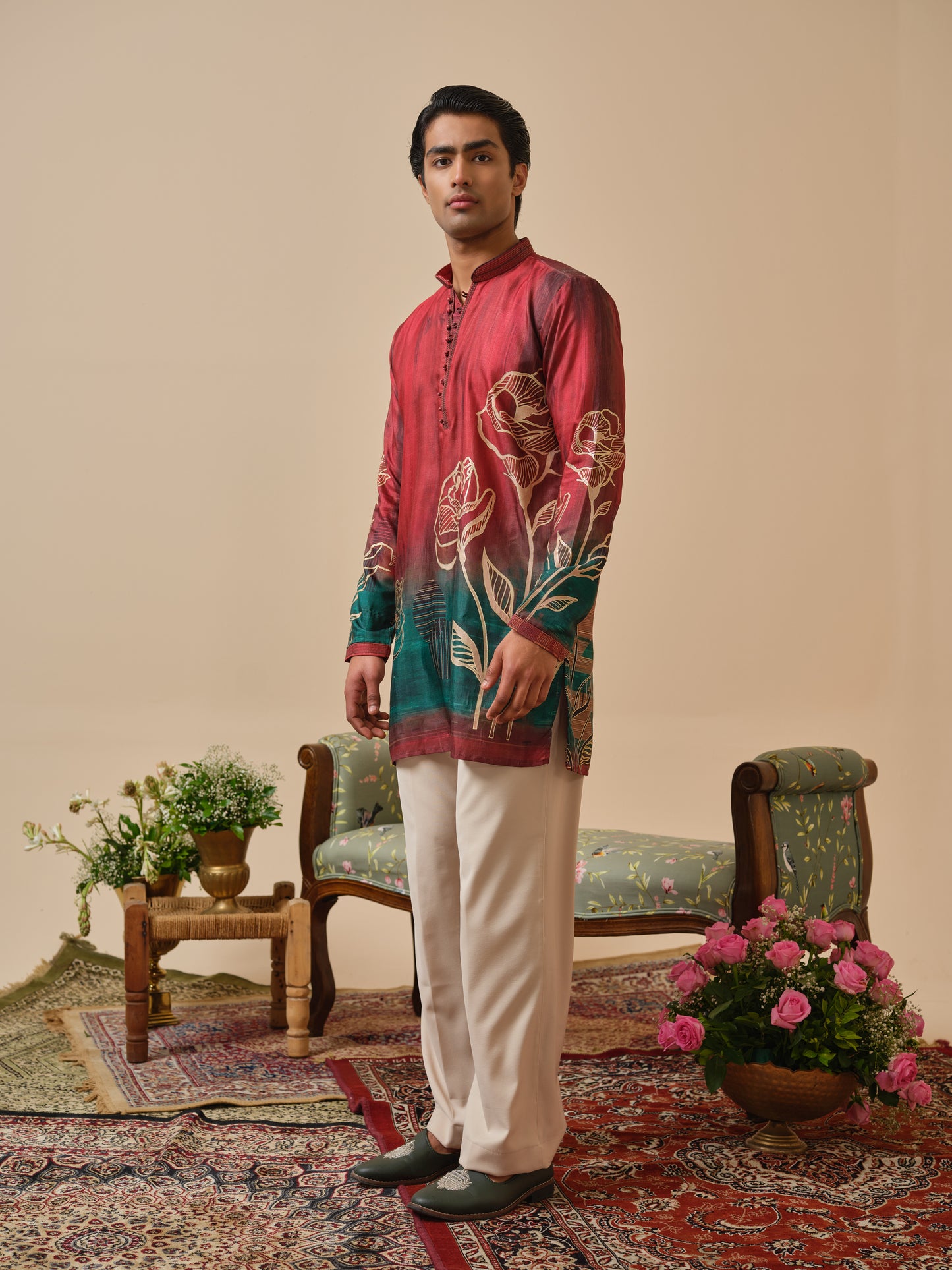 Red Krazy Silk Kurta–Bottom Set with Foil Work & Digital Print