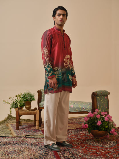 Red Krazy Silk Kurta–Bottom Set with Foil Work & Digital Print