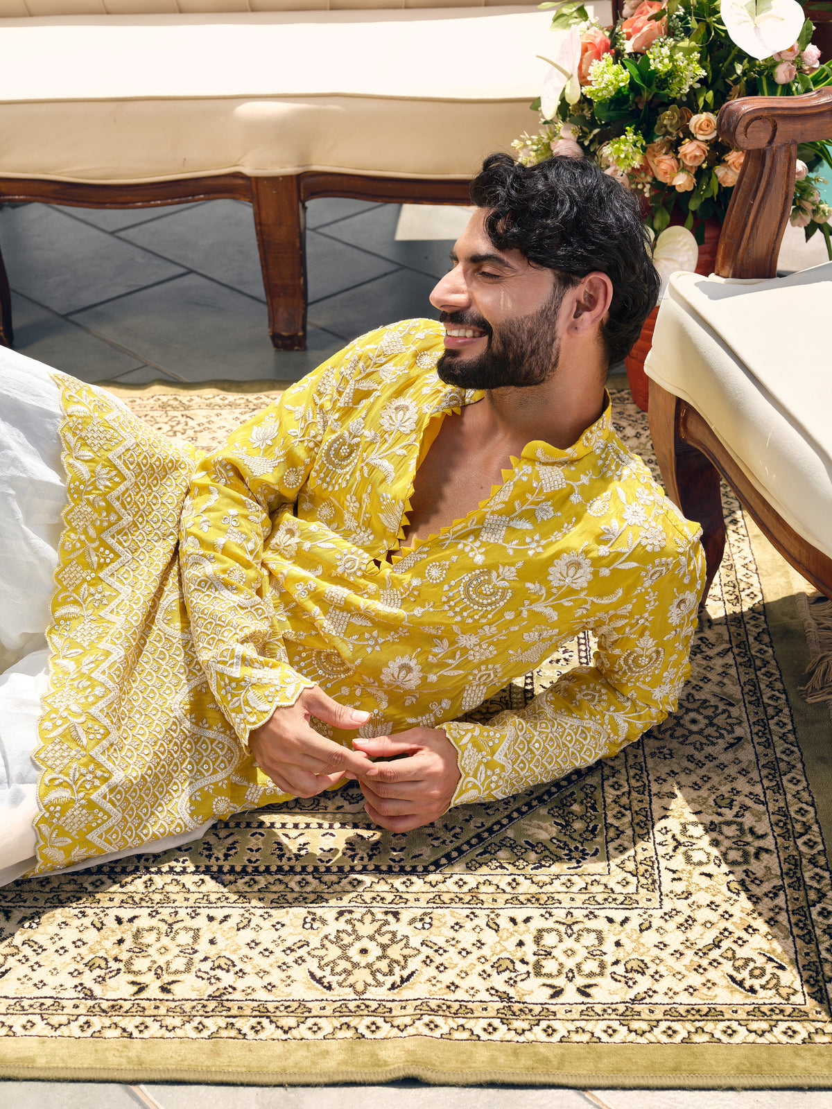 Lemon Sorbet Tissue Silk Short Kurta Set with Zari Embroidery and Sequins