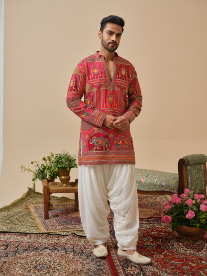 Rani Natural Crepe Kurta–Bottom Set with Cording Zari Embroidery