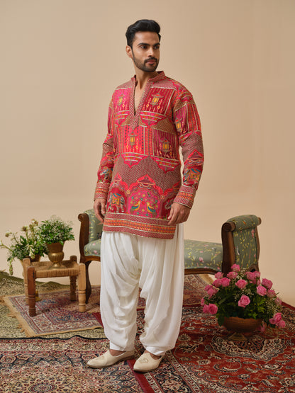 Rani Natural Crepe Kurta–Bottom Set with Cording Zari Embroidery