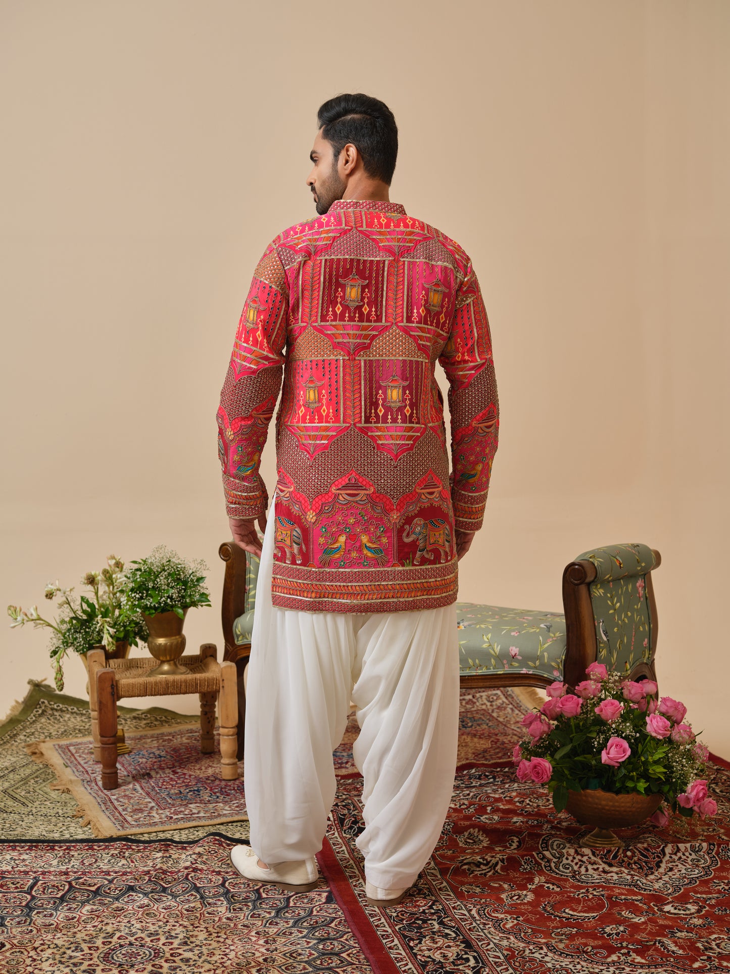 Rani Natural Crepe Kurta–Bottom Set with Cording Zari Embroidery