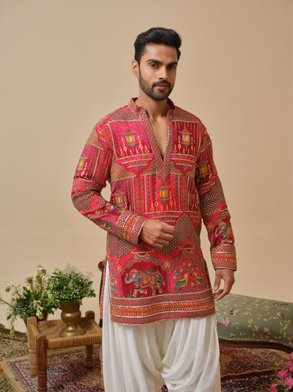 Rani Natural Crepe Kurta–Bottom Set with Cording Zari Embroidery