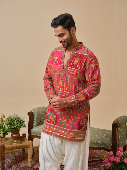 Rani Natural Crepe Kurta–Bottom Set with Cording Zari Embroidery