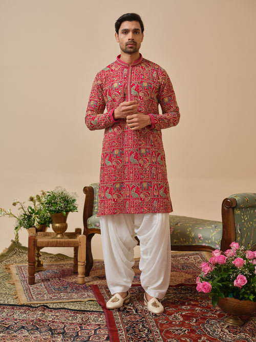 Pink Georgette Kurta–Bottom Set with Thread Work & Cording