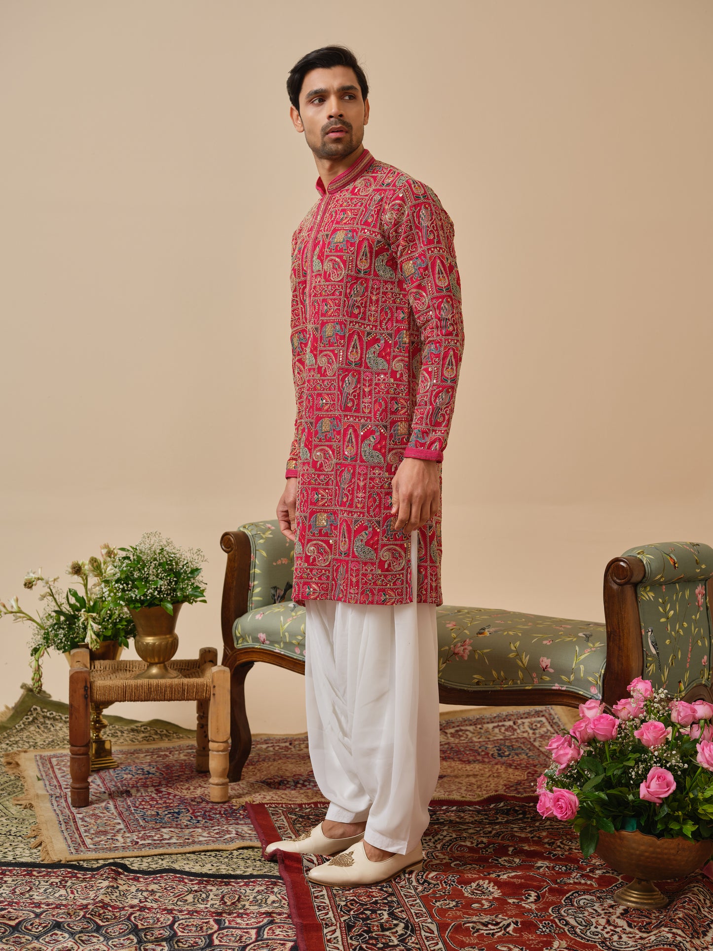 Pink Georgette Kurta–Bottom Set with Thread Work & Cording