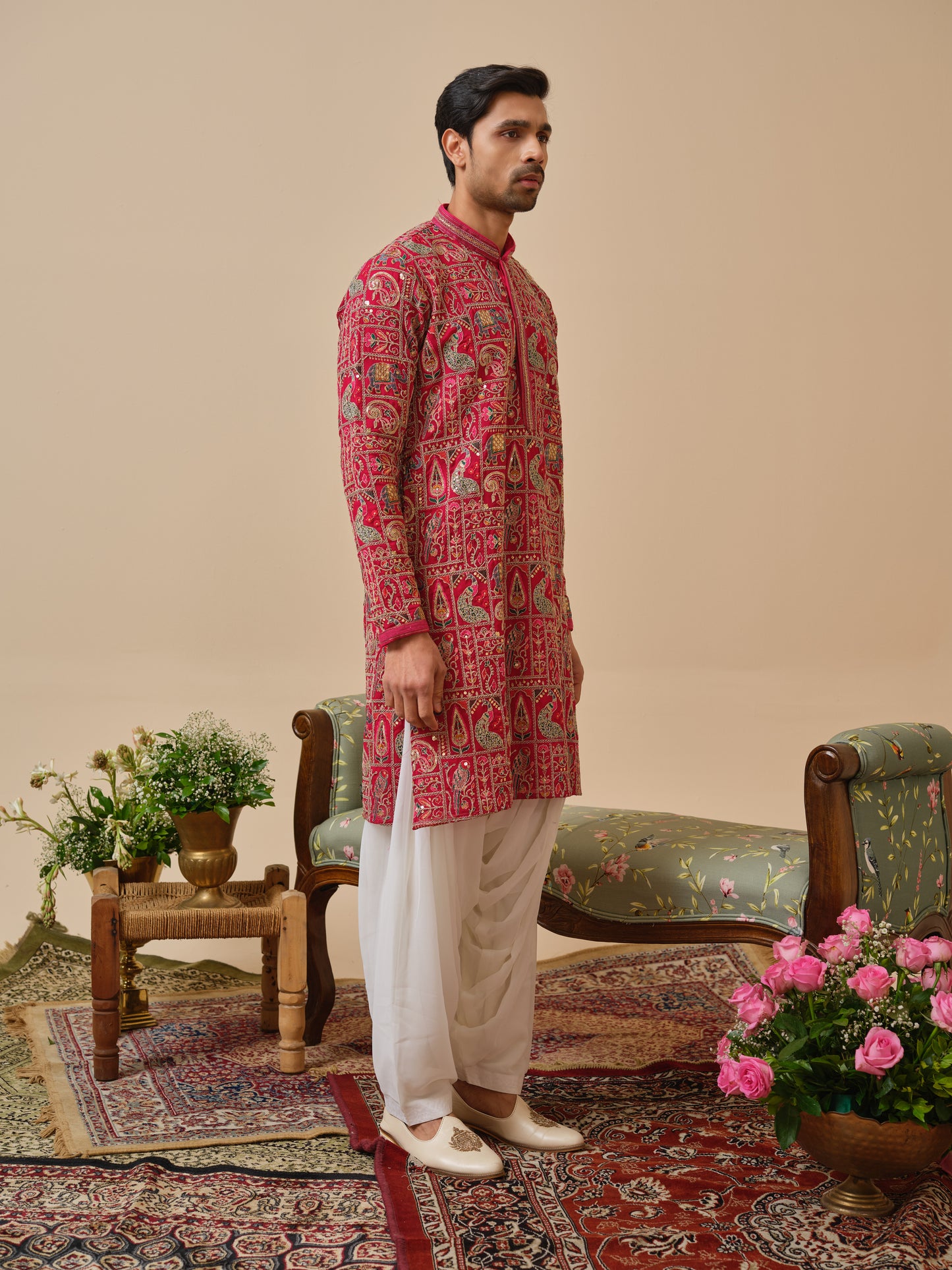 Pink Georgette Kurta–Bottom Set with Thread Work & Cording