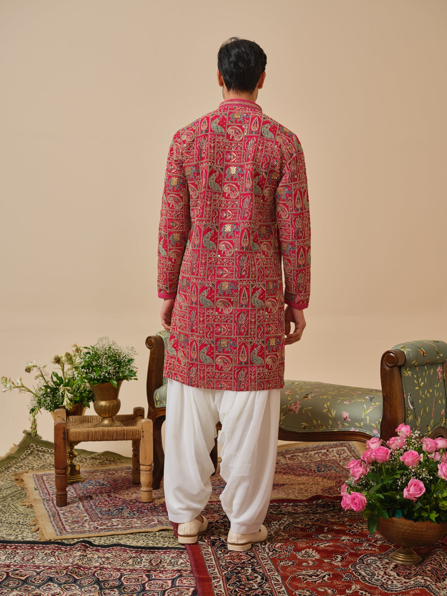 Pink Georgette Kurta–Bottom Set with Thread Work & Cording