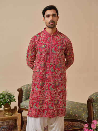 Pink Georgette Kurta–Bottom Set with Thread Work & Cording