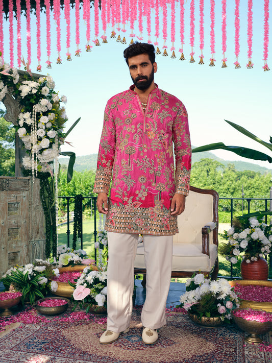 Pink Short Kurta Set with Position Print