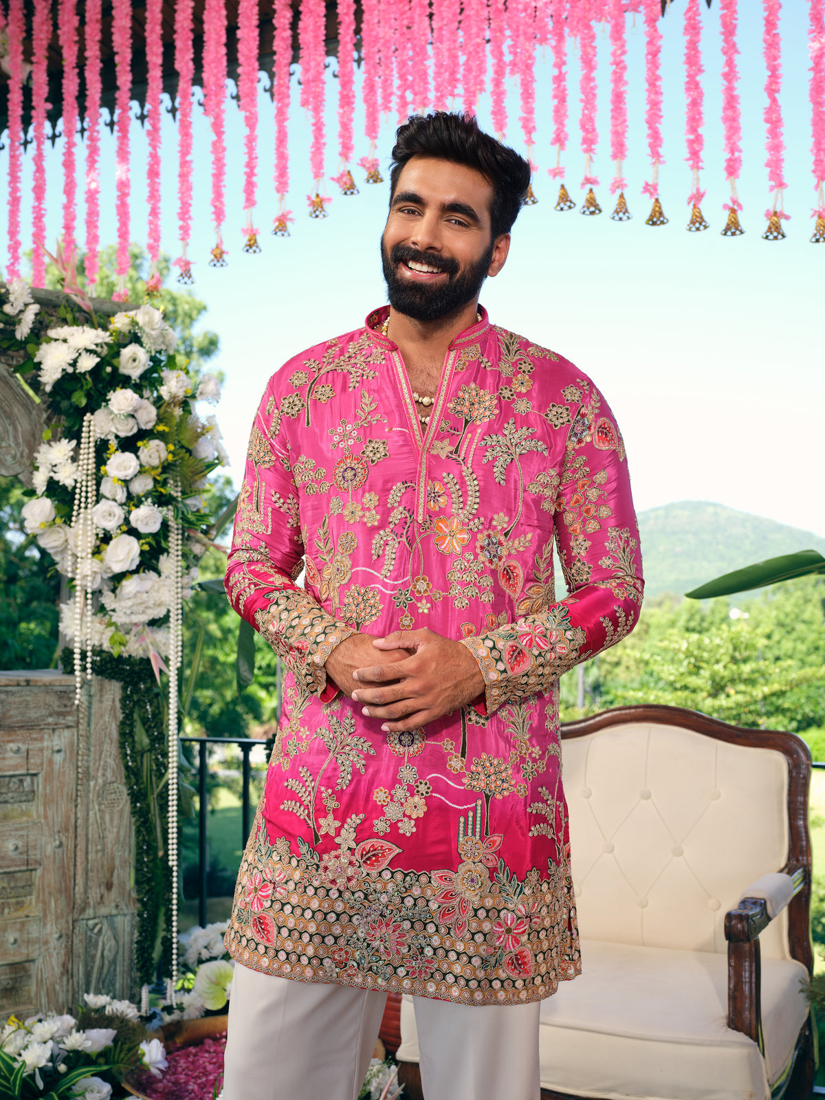 Pink Short Kurta Set with Position Print