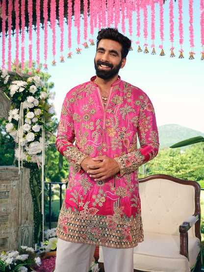 Pink Short Kurta Set with Position Print