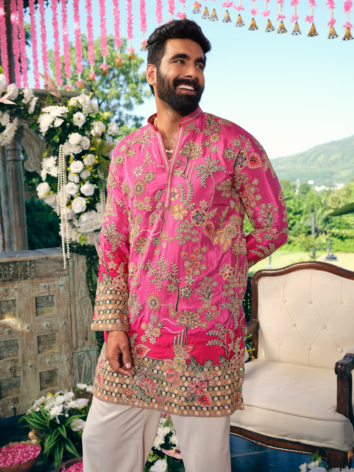 Pink Short Kurta Set with Position Print