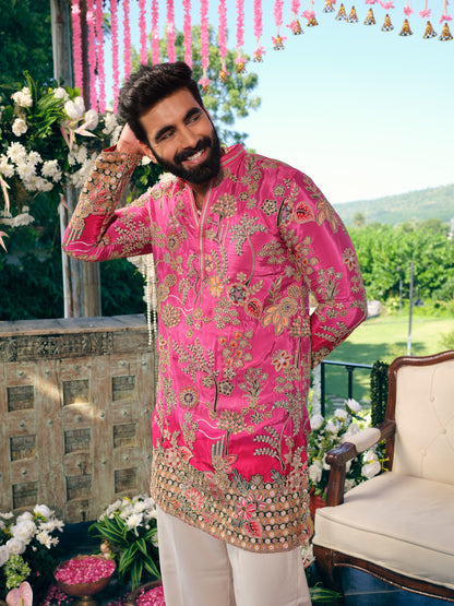 Pink Short Kurta Set with Position Print