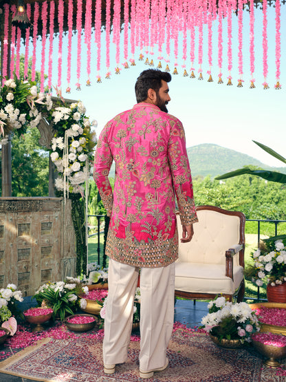 Pink Short Kurta Set with Position Print