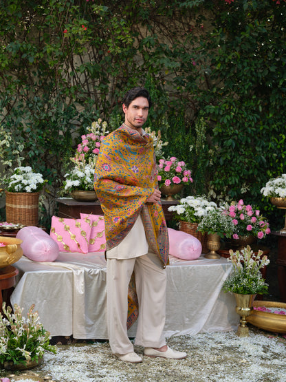 Beige Armani Handwork Kurta Set with Jacquard Dupatta