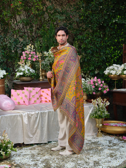 Beige Armani Handwork Kurta Set with Jacquard Dupatta