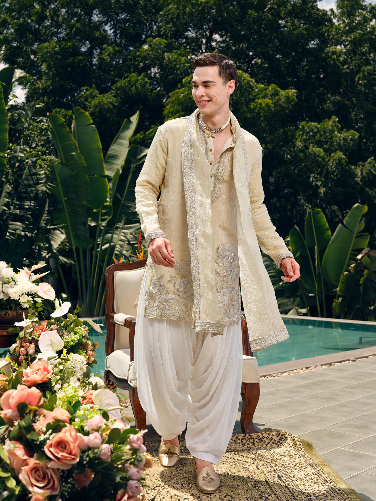 Champagne Crush Tissue Kurta Dupatta Set with Embroidery