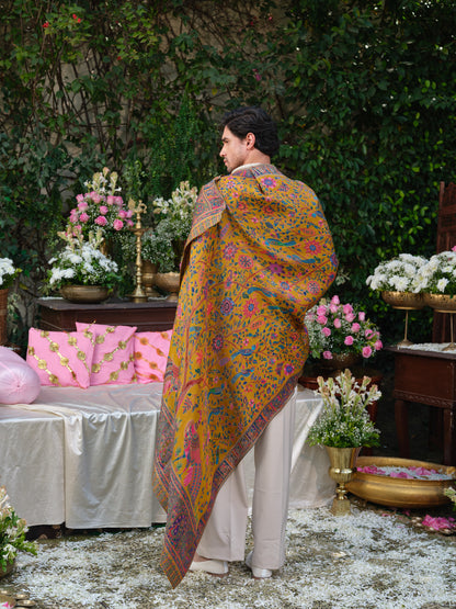 Beige Armani Handwork Kurta Set with Jacquard Dupatta