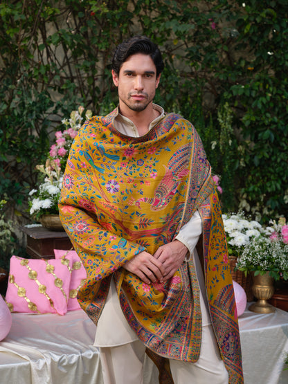 Beige Armani Handwork Kurta Set with Jacquard Dupatta