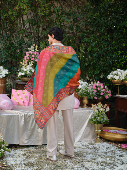 Beige Armani Kurta Set with Hand Work and Jacquard Dupatta