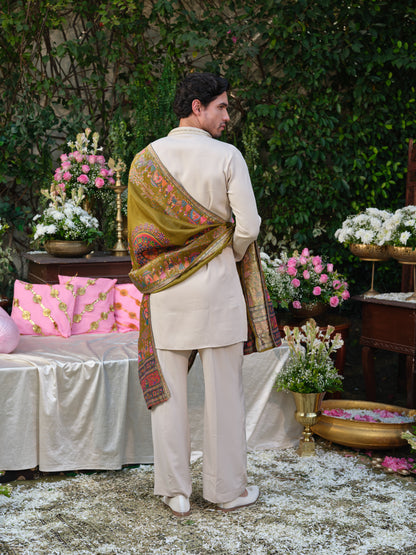 Festive Beige Armani Kurta Ensemble with Handcrafted Detailing