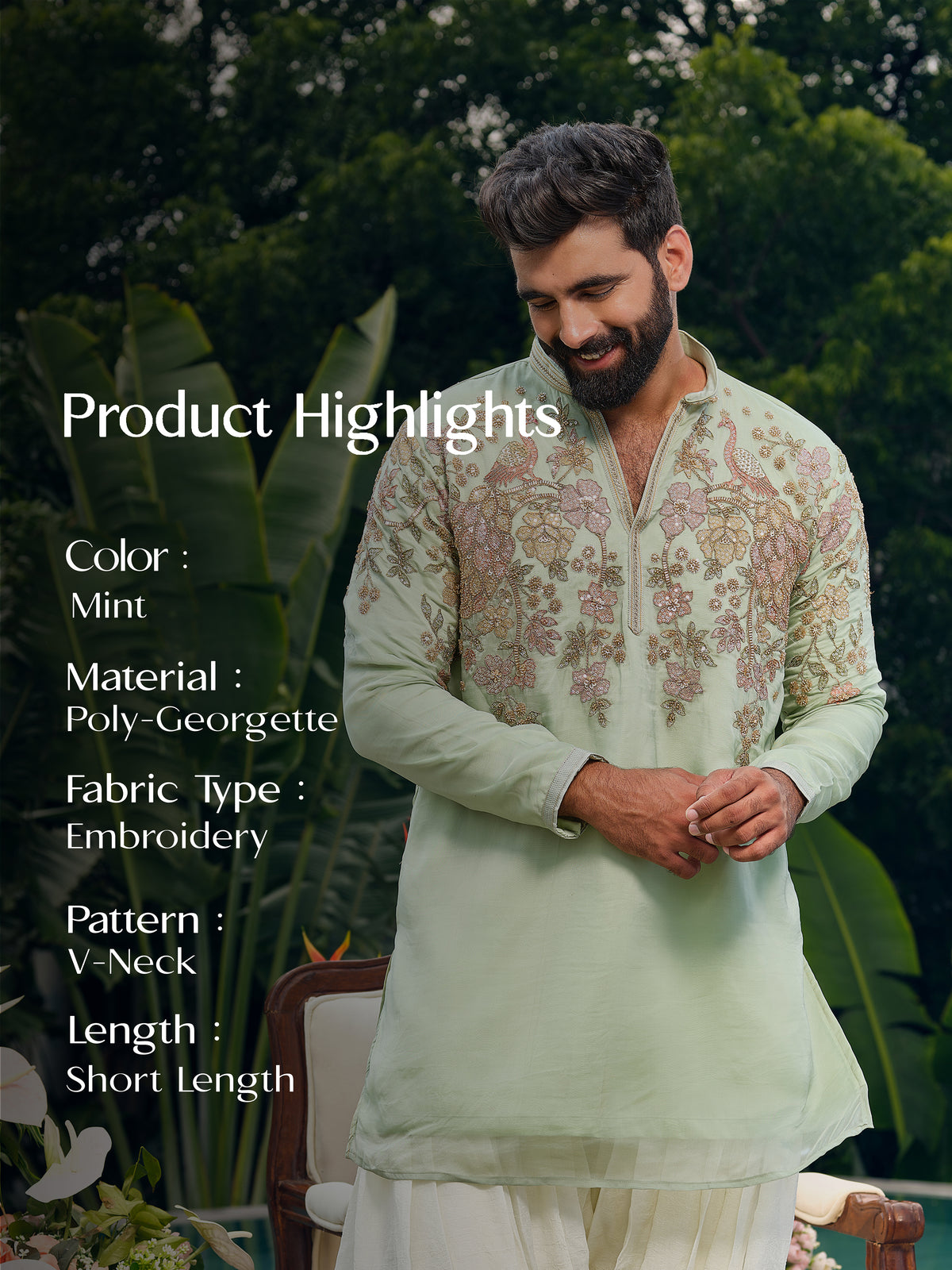 Mint Poly Georgette Short Kurta Set with Bead Work