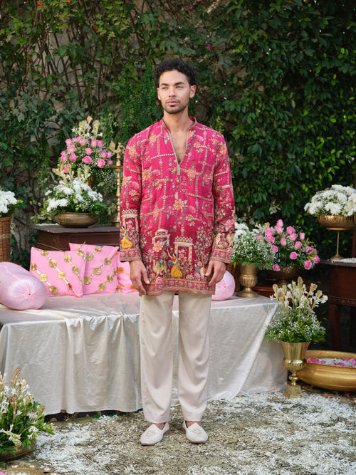 Pink Crepe Kurta–Bottom Set with Zari Embroidery Highlights