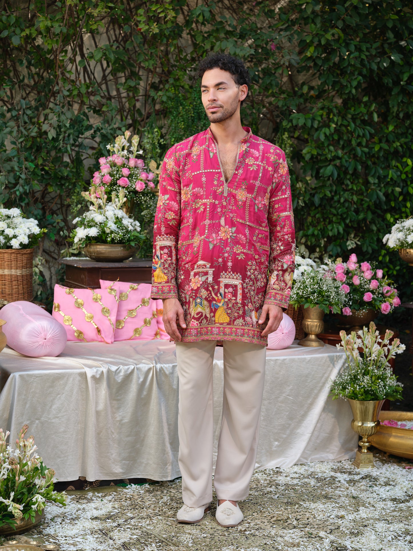 Pink Crepe Kurta–Bottom Set with Zari Embroidery Highlights
