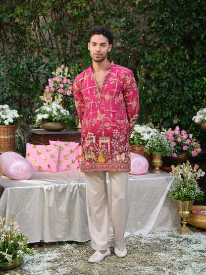 Pink Crepe Kurta–Bottom Set with Zari Embroidery Highlights