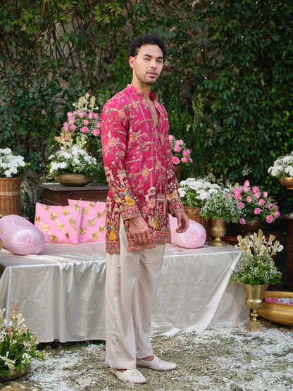 Pink Crepe Kurta–Bottom Set with Zari Embroidery Highlights