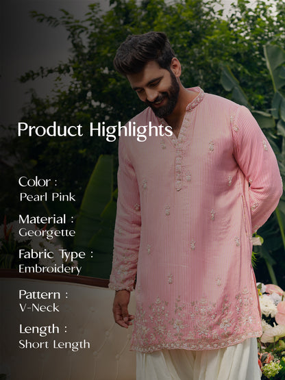 Pearl Pink Georgette Short Kurta Set with Bead Work