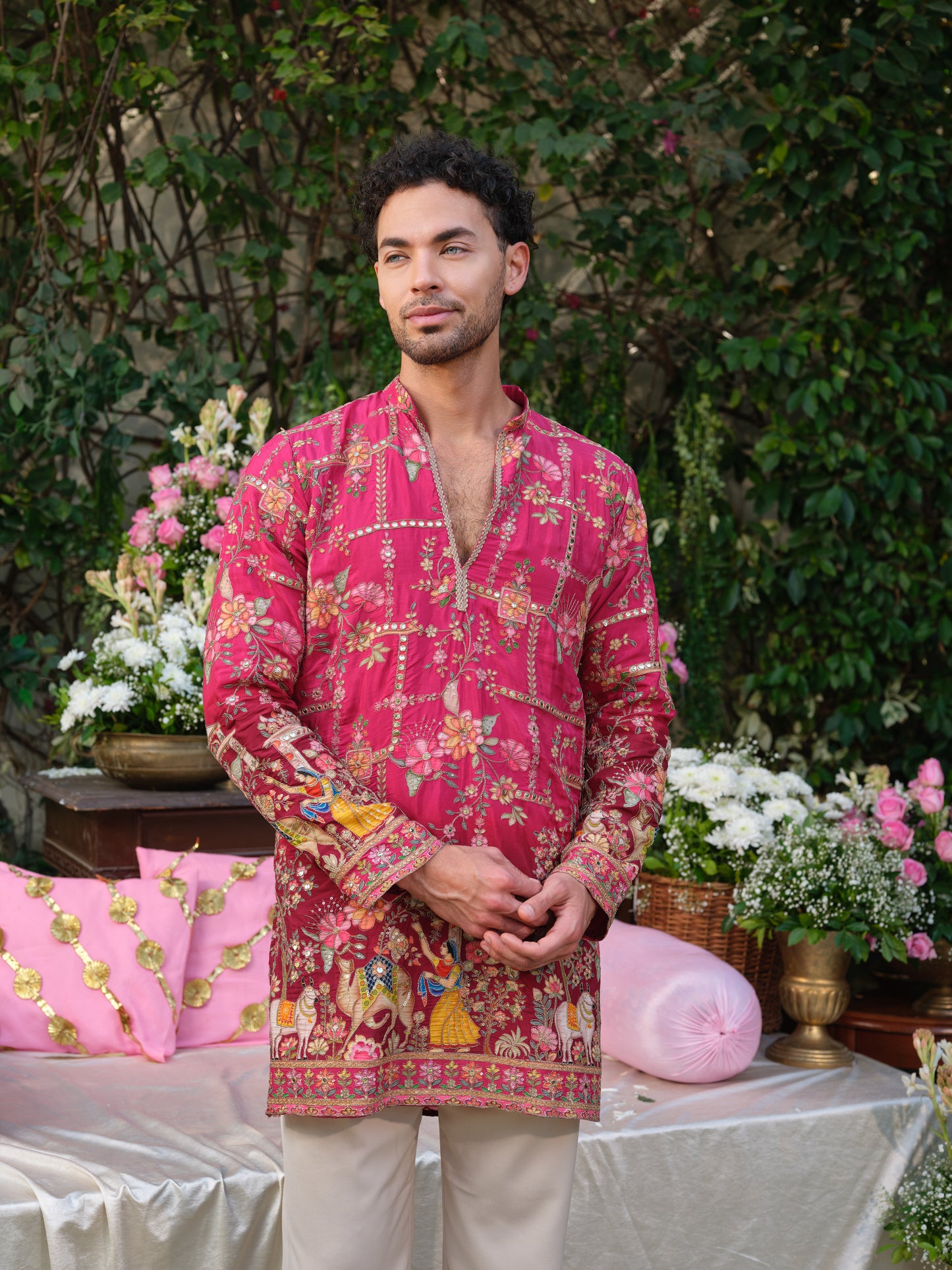 Pink Crepe Kurta–Bottom Set with Zari Embroidery Highlights