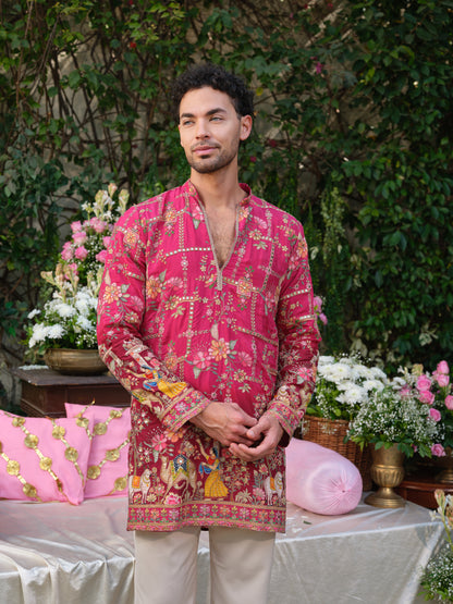 Pink Crepe Kurta–Bottom Set with Zari Embroidery Highlights