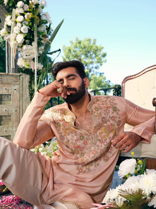 Tissue Silk Short Kurta Set with Embroidery and Bead Work