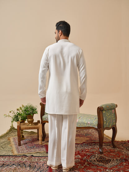 Men’s White Armani Kurta–Bottom Set with Hand Work