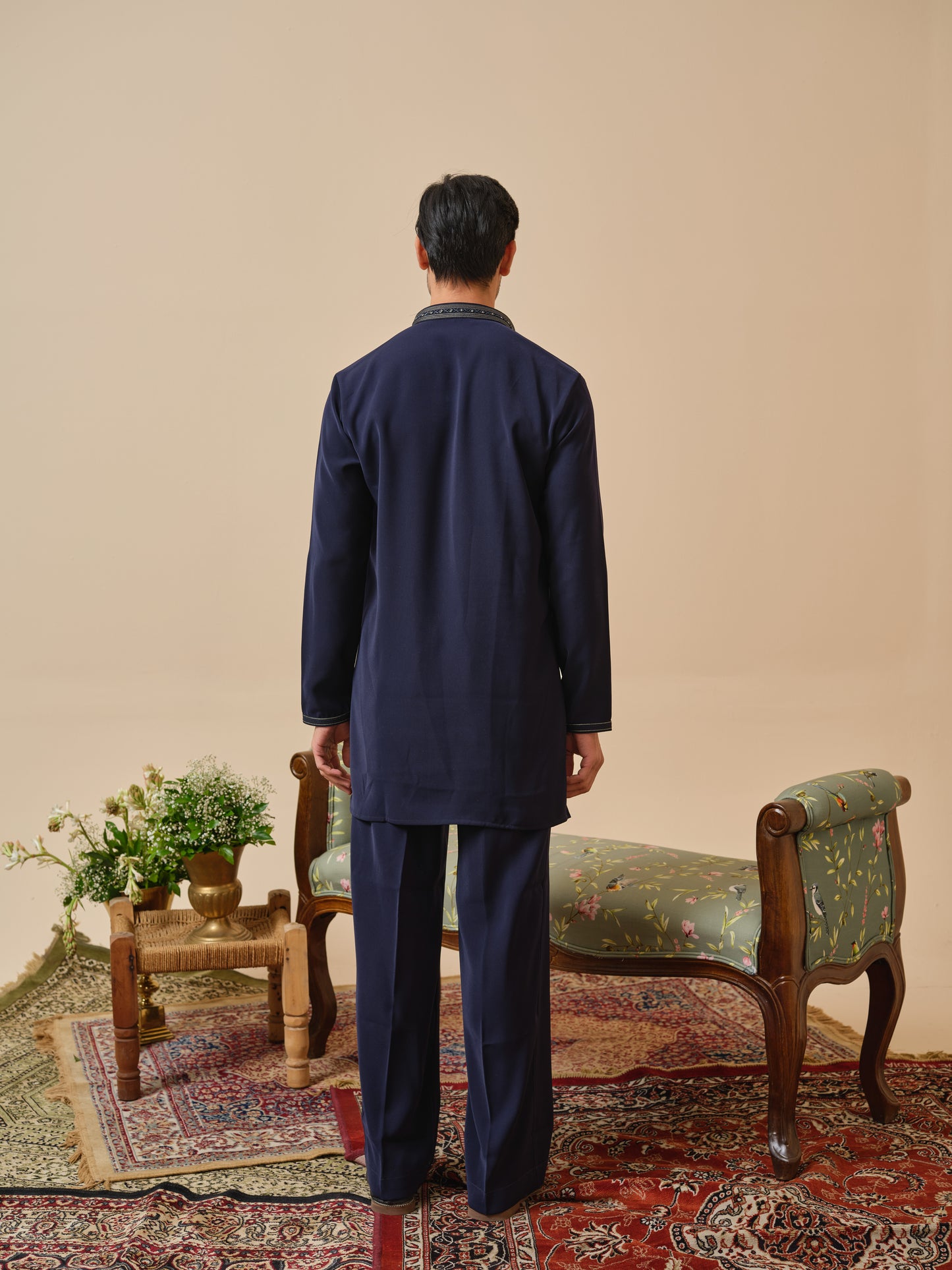 Navy Blue Armani Kurta–Bottom Set with Hand Work