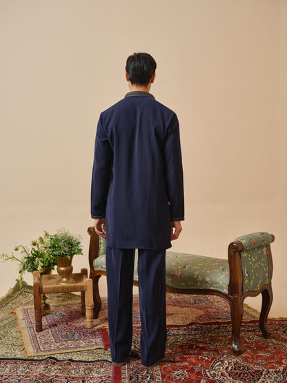 Navy Blue Armani Kurta–Bottom Set with Hand Work