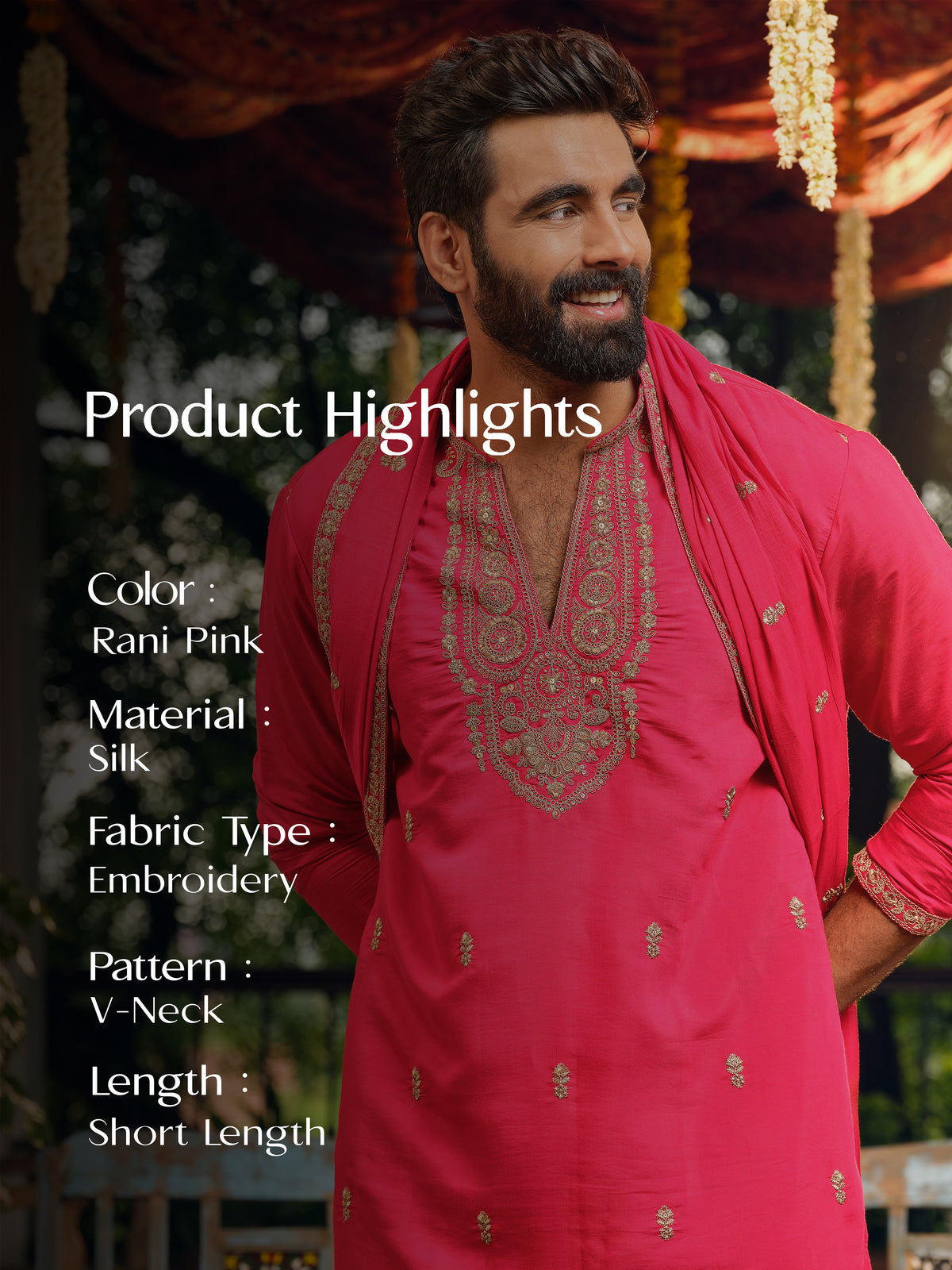 Rani Pink Silk Kurta Dupatta Set with Embroidery