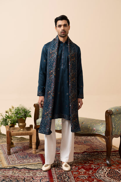Wine and Rama Green Kurta Set with Dupatta and Thread Embroidery