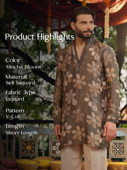 Mocha Bloom Self Jacquard Short Kurta Set
