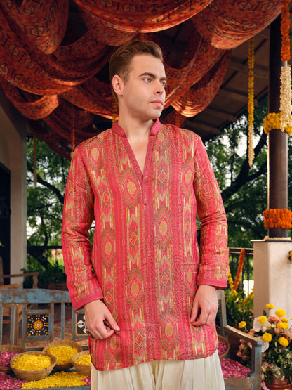 Persian Red Self Jacquard Short Kurta Set
