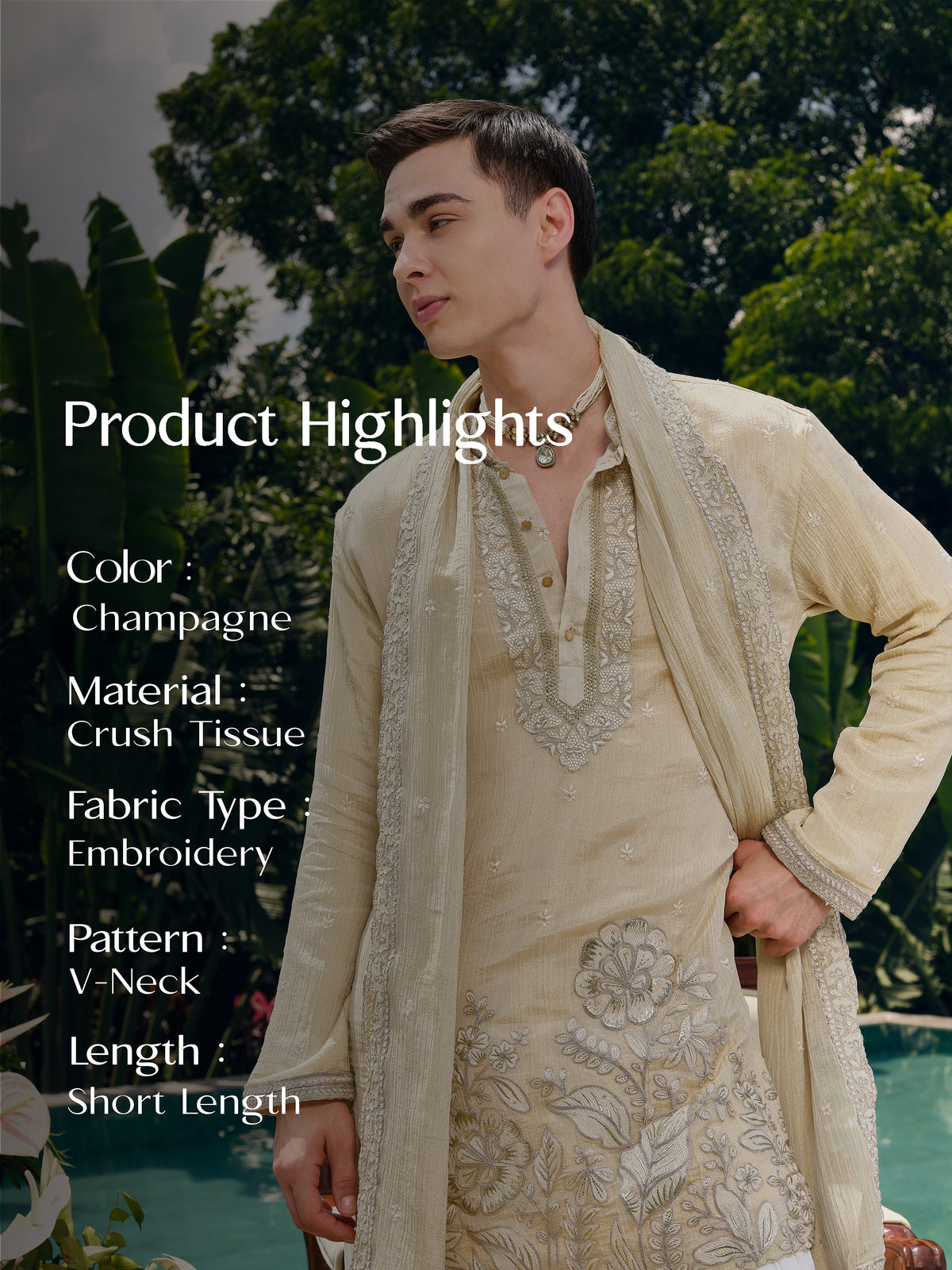 Champagne Crush Tissue Kurta Dupatta Set with Embroidery