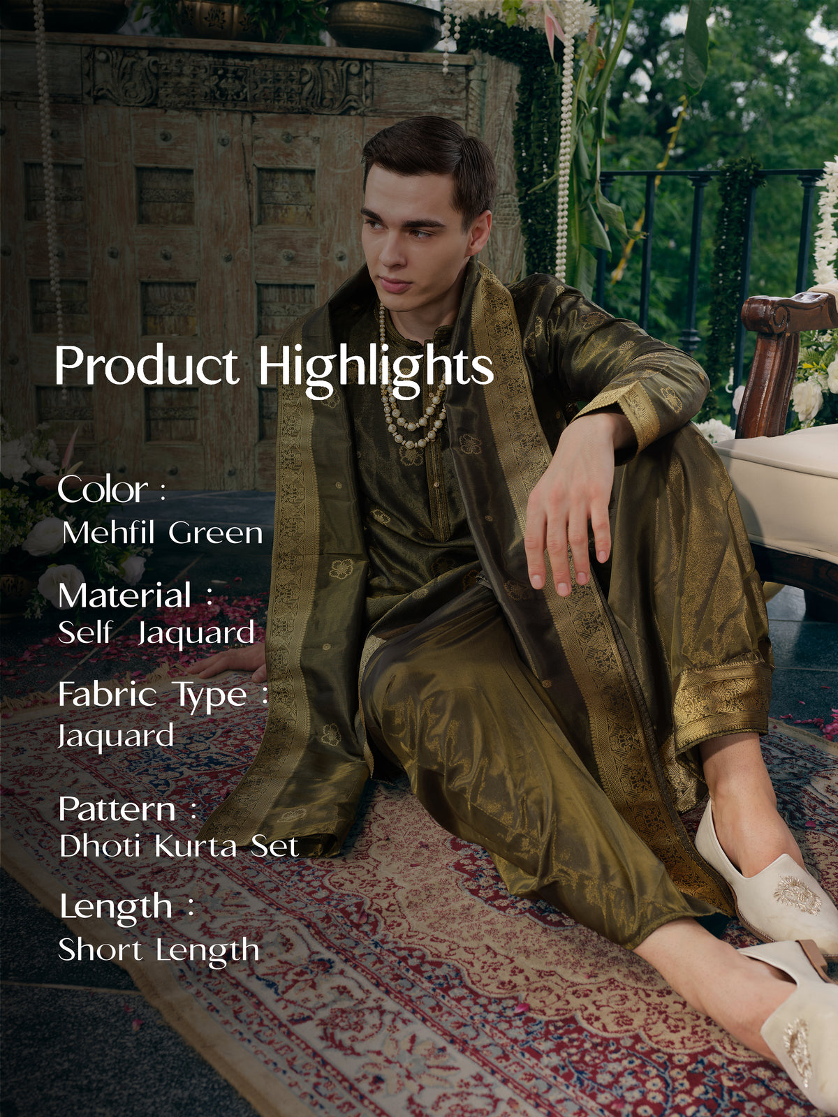 Mehfil Green Self Jacquard Dhoti Kurta Set